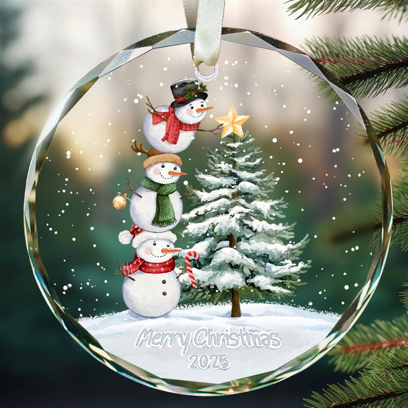TEEBIM Snowman Ornaments - Snowman Christmas Ornament 2025 - Winter Holiday Ornaments for Christmas Tree - Gifts for Family, Mom, Dad, Sister, Friends - Glass Ornament 2025 - Image 1